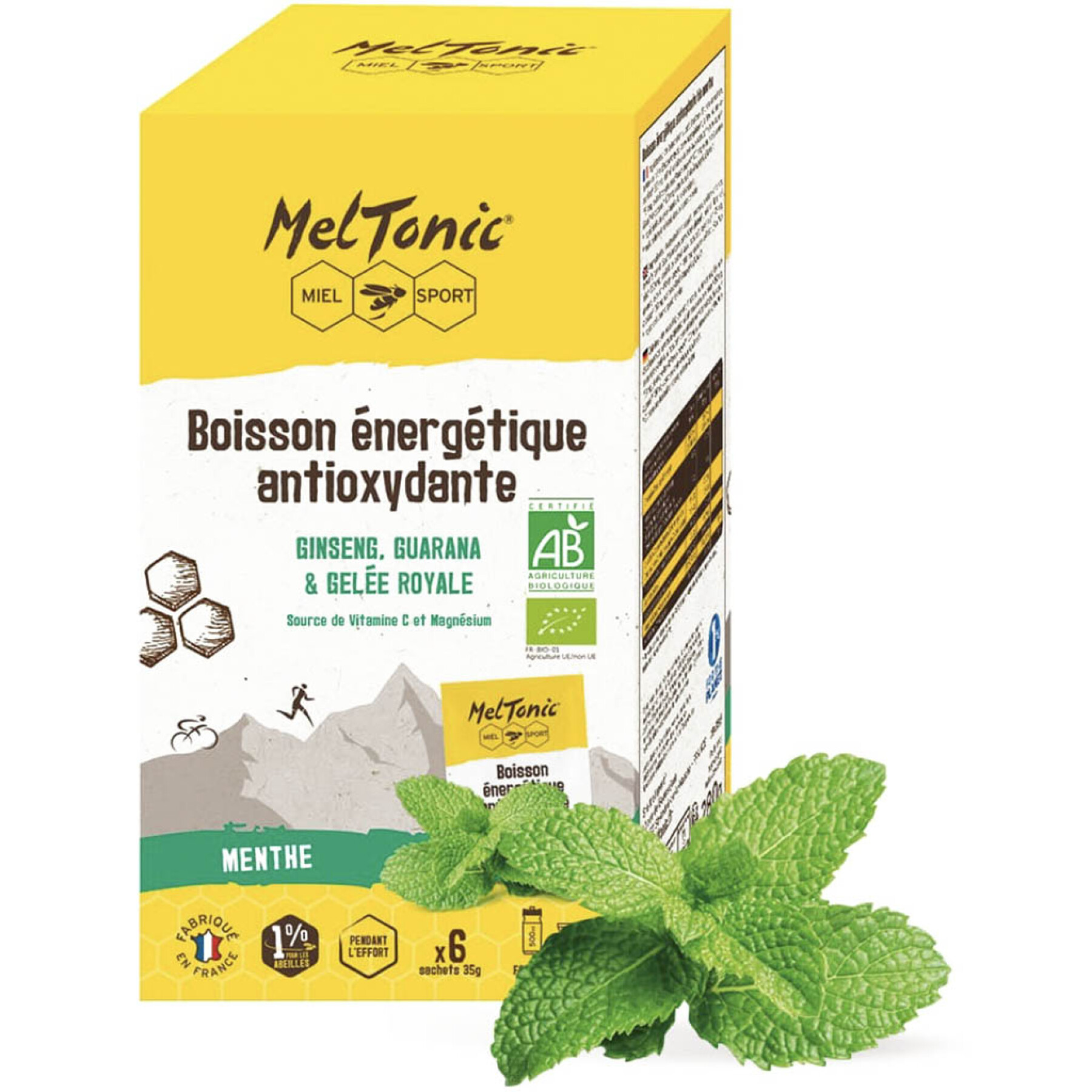 Packung mit 6 Beuteln Antioxidantien Bio-Energiedrink Minze Meltonic 35 g