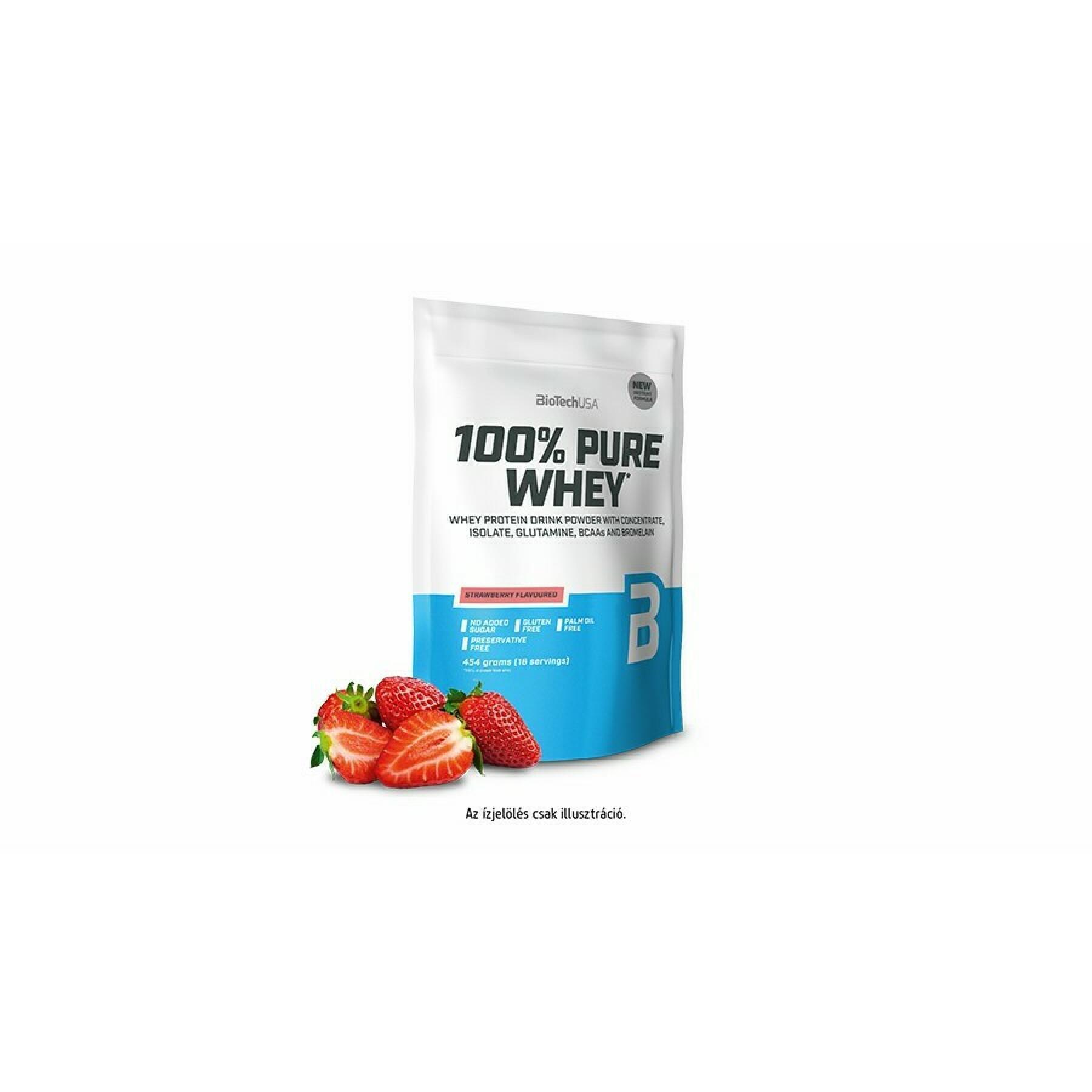 10er Pack Beutel mit 100 % reinem Molkeprotein Biotech USA - Erdbeere - 454g