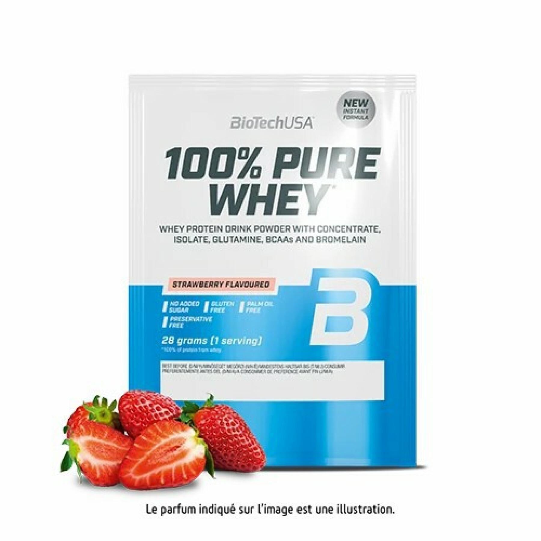 50er Pack Beutel mit 100 % reinem Molkeprotein Biotech USA - Erdbeere - 28g