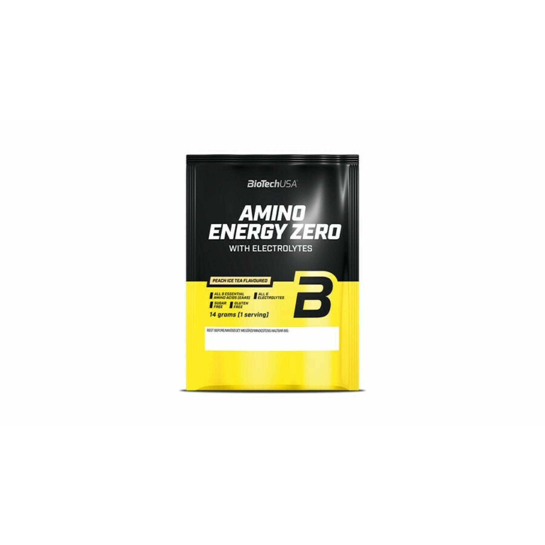 50er Pack Aminosäurebeutel mit Elektrolyten Biotech USA amino energy zero - Thé glacé aux pêches - 14g