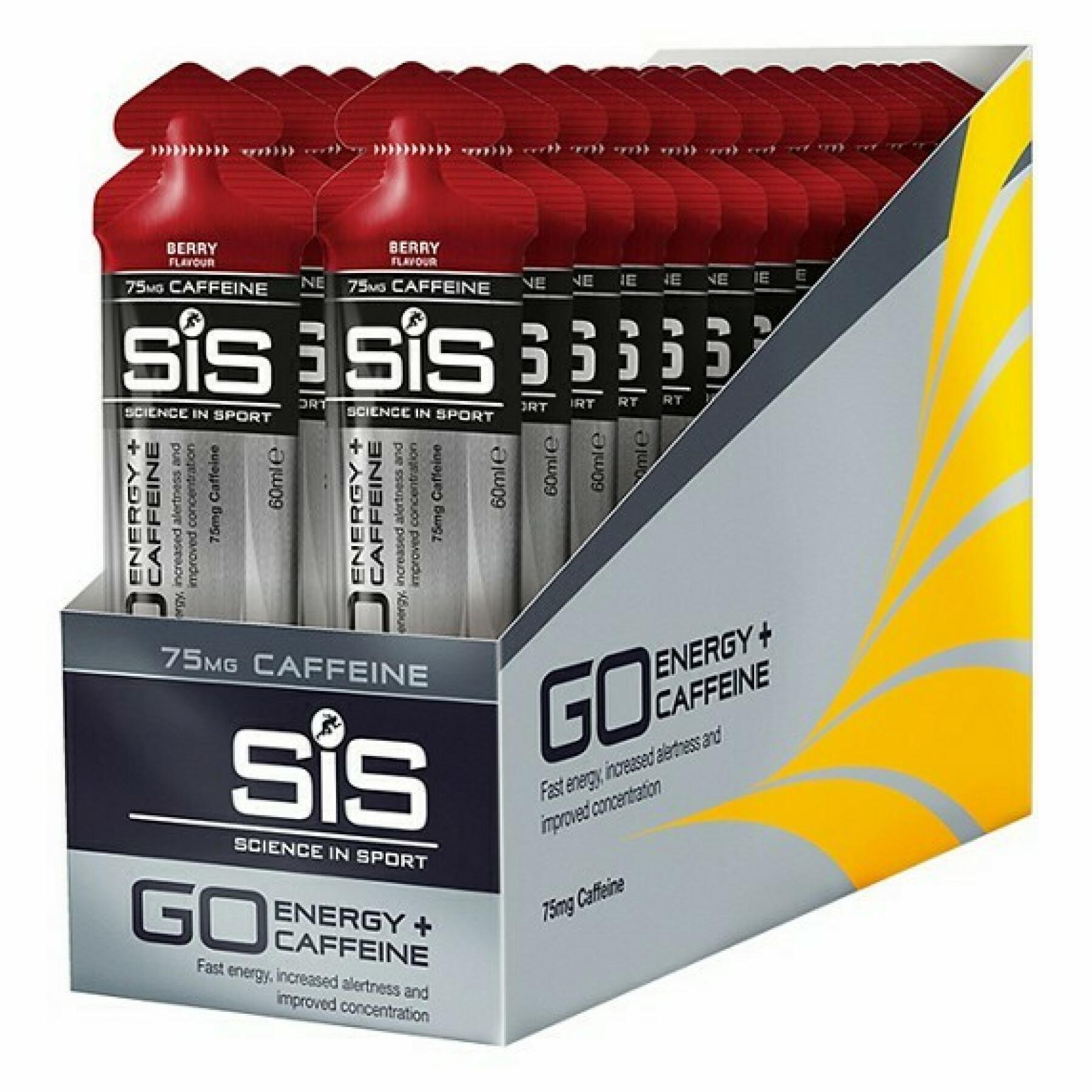 Packung mit 30 Energiegel Science in Sport Go + Cafeine - Berry - 60 ml
